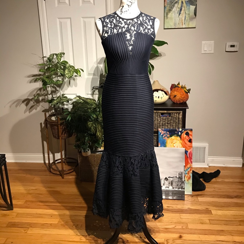 👹Tadashi Shoji Lace Fitted Flamenco Floral Bodycon Mermaid formal evening prom
